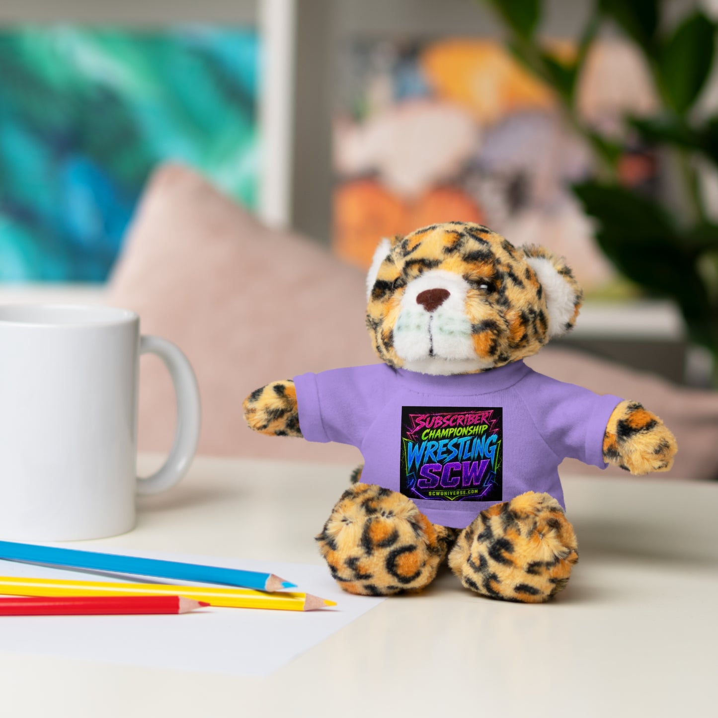 Wrestling Champion Plush Bear with Green Tee — 'Subscriber Championship Wrestling' Graphic