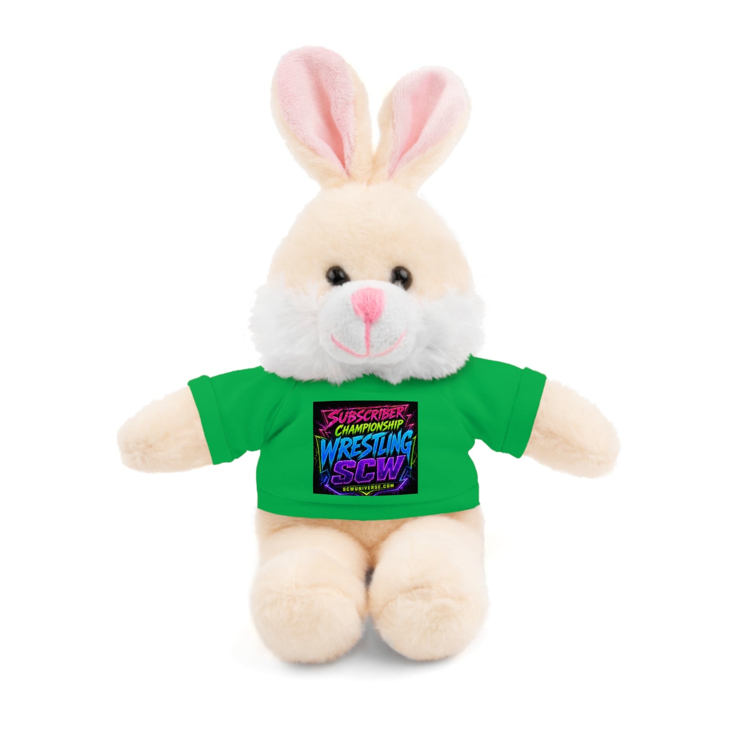 Wrestling Champion Plush Bear with Green Tee — 'Subscriber Championship Wrestling' Graphic