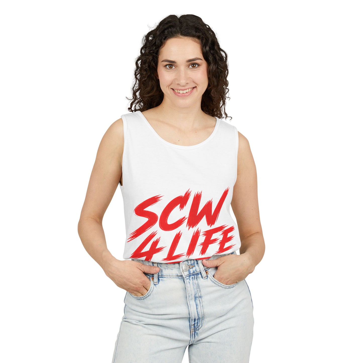 SCW 4 Life Tank Top — Bold Red Brush Script Front & "I’m Fucking Addicted and I Can’t Quit" Back