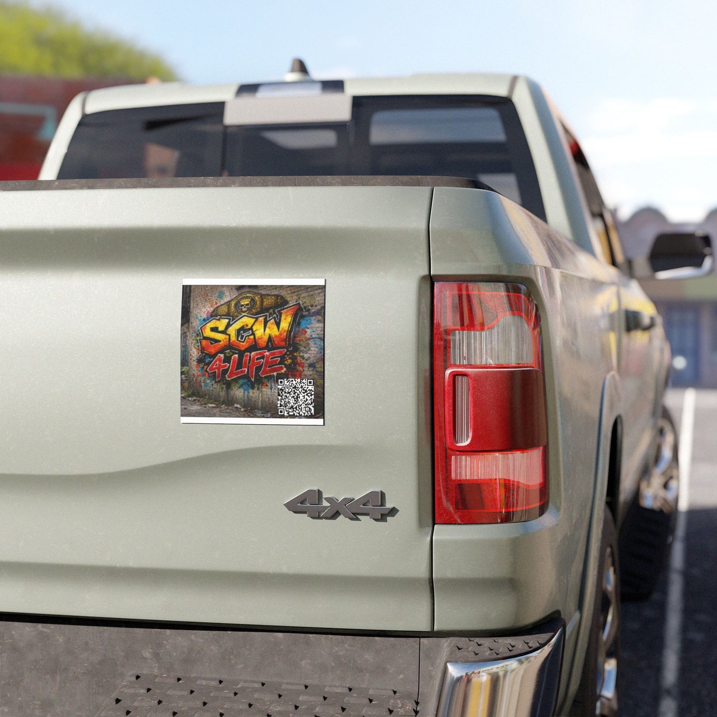 Square Car Magnet - 'SCW 4LIFE' Graffiti Logo with QR Code | Urban Street Art Magnet for Cars