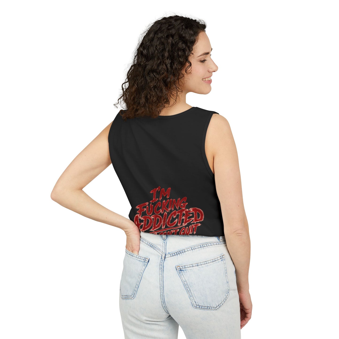 SCW 4 Life Tank Top — Bold Red Brush Script Front & "I’m Fucking Addicted and I Can’t Quit" Back