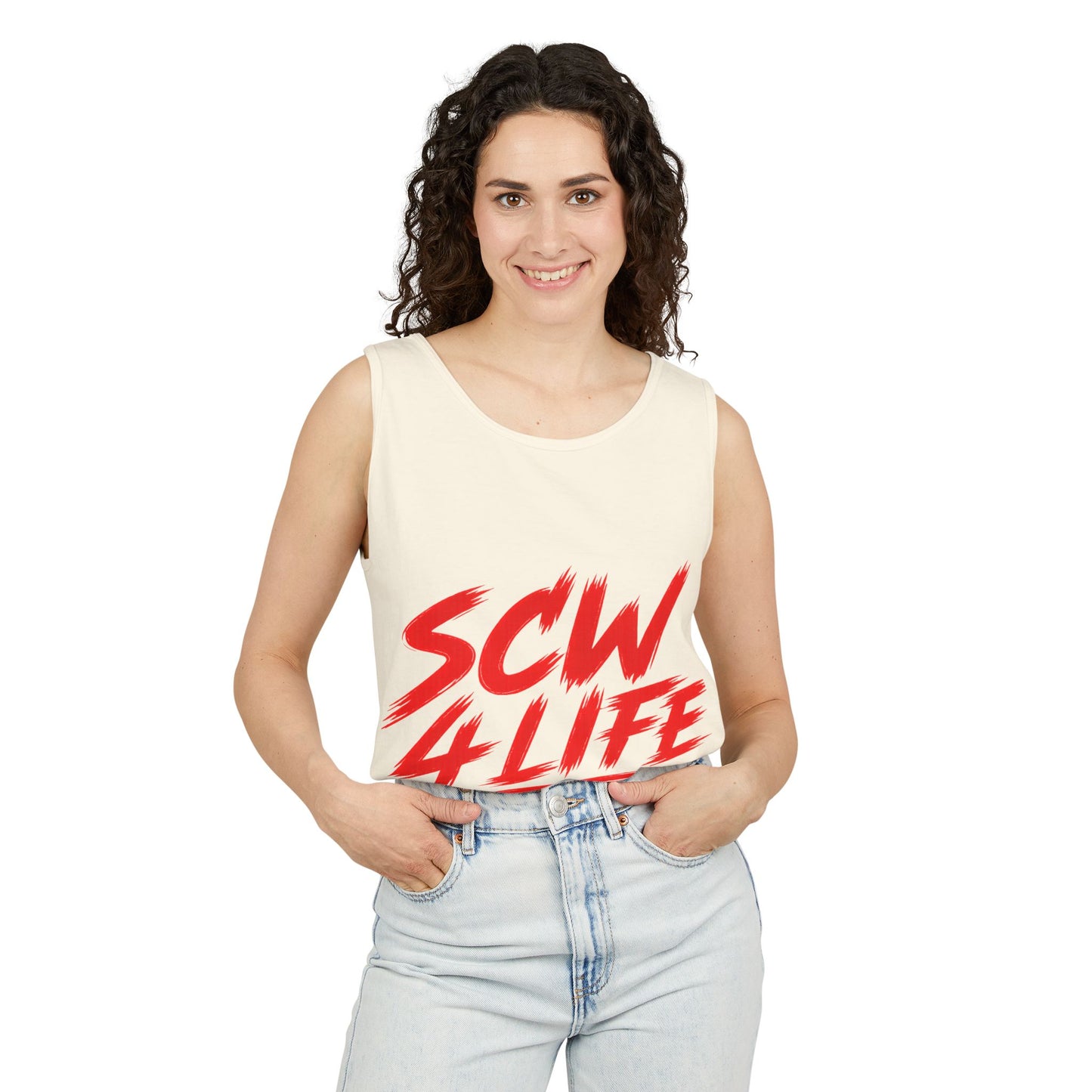SCW 4 Life Tank Top — Bold Red Brush Script Front & "I’m Fucking Addicted and I Can’t Quit" Back
