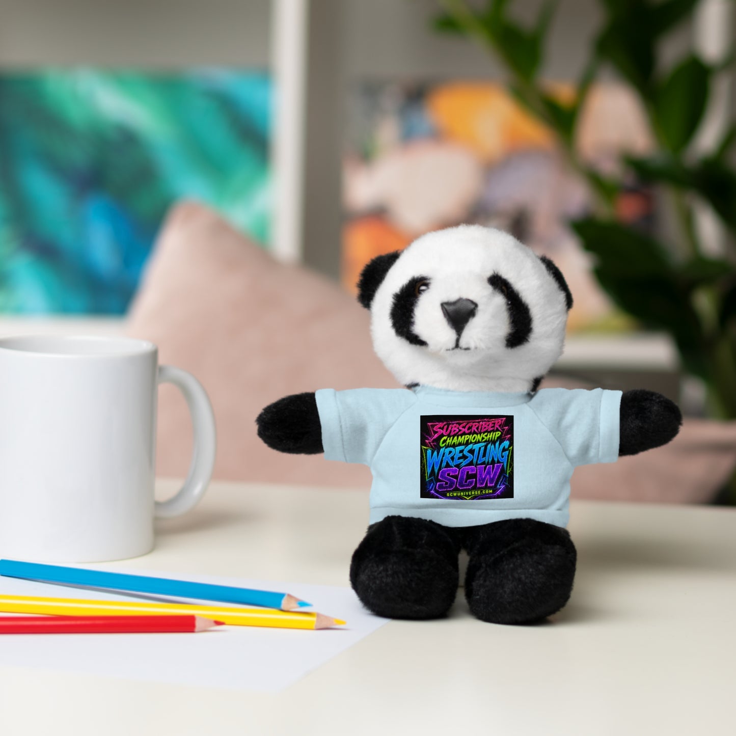 Wrestling Champion Plush Bear with Green Tee — 'Subscriber Championship Wrestling' Graphic