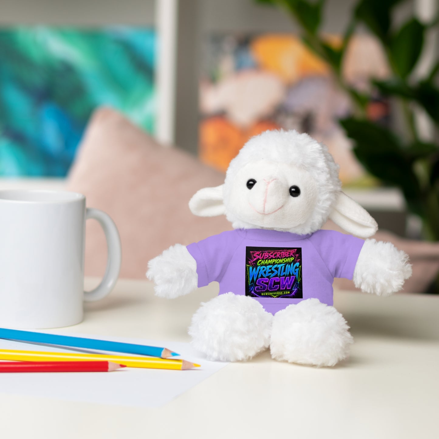 Wrestling Champion Plush Bear with Green Tee — 'Subscriber Championship Wrestling' Graphic