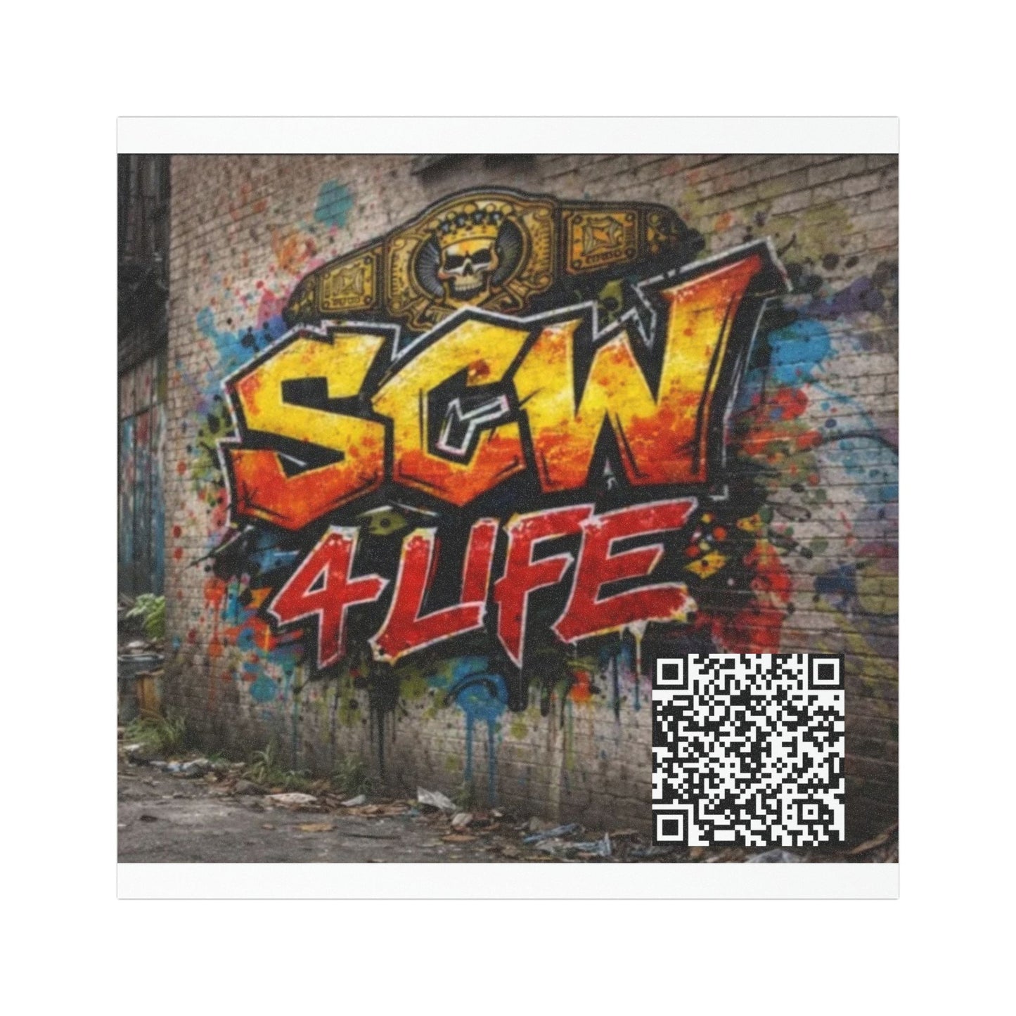 Square Car Magnet - 'SCW 4LIFE' Graffiti Logo with QR Code | Urban Street Art Magnet for Cars