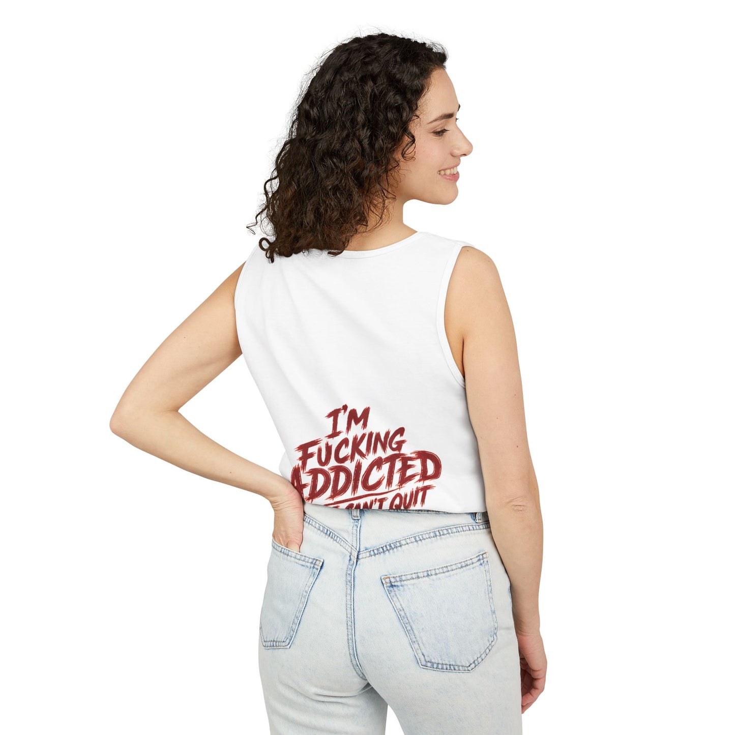 SCW 4 Life Tank Top — Bold Red Brush Script Front & "I’m Fucking Addicted and I Can’t Quit" Back