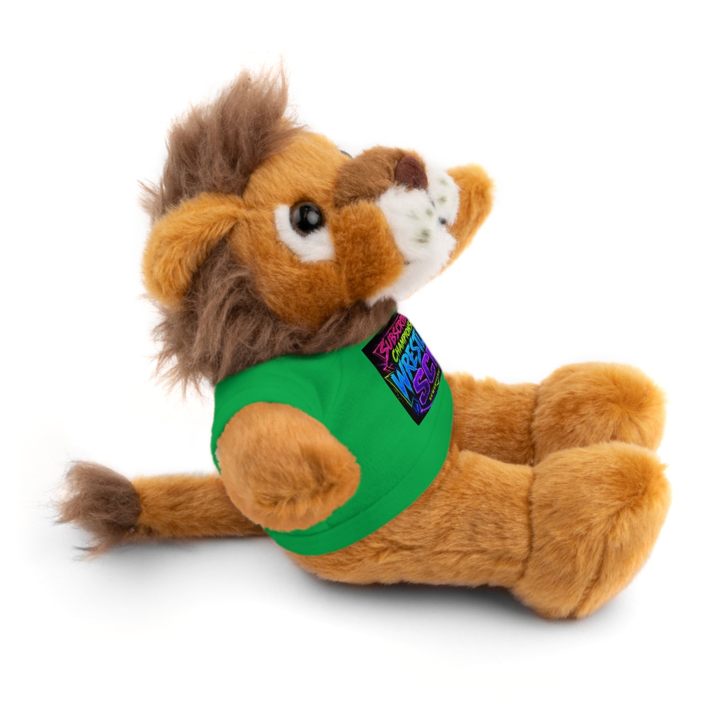 Wrestling Champion Plush Bear with Green Tee — 'Subscriber Championship Wrestling' Graphic