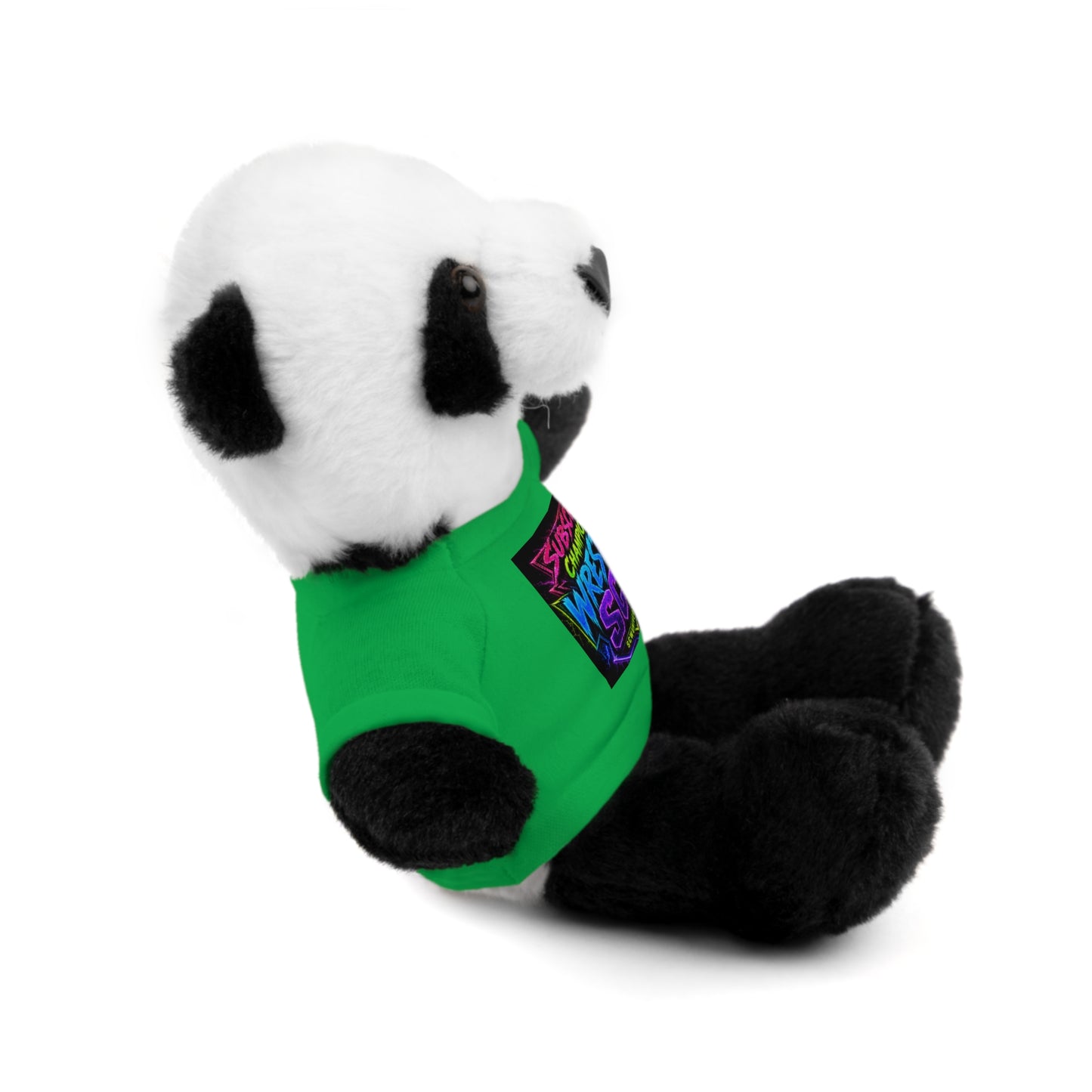 Wrestling Champion Plush Bear with Green Tee — 'Subscriber Championship Wrestling' Graphic