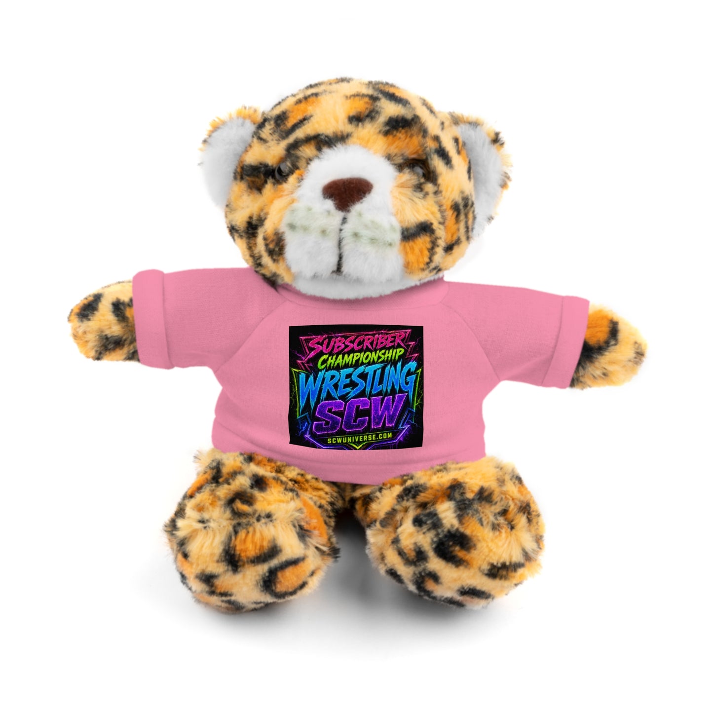 Wrestling Champion Plush Bear with Green Tee — 'Subscriber Championship Wrestling' Graphic