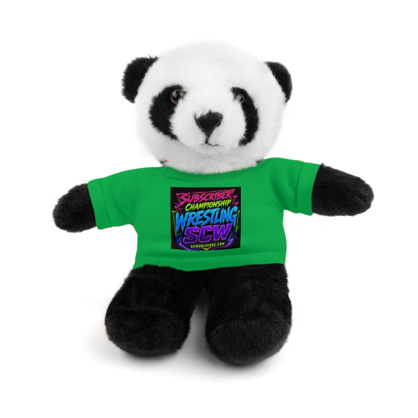 Wrestling Champion Plush Bear with Green Tee — 'Subscriber Championship Wrestling' Graphic