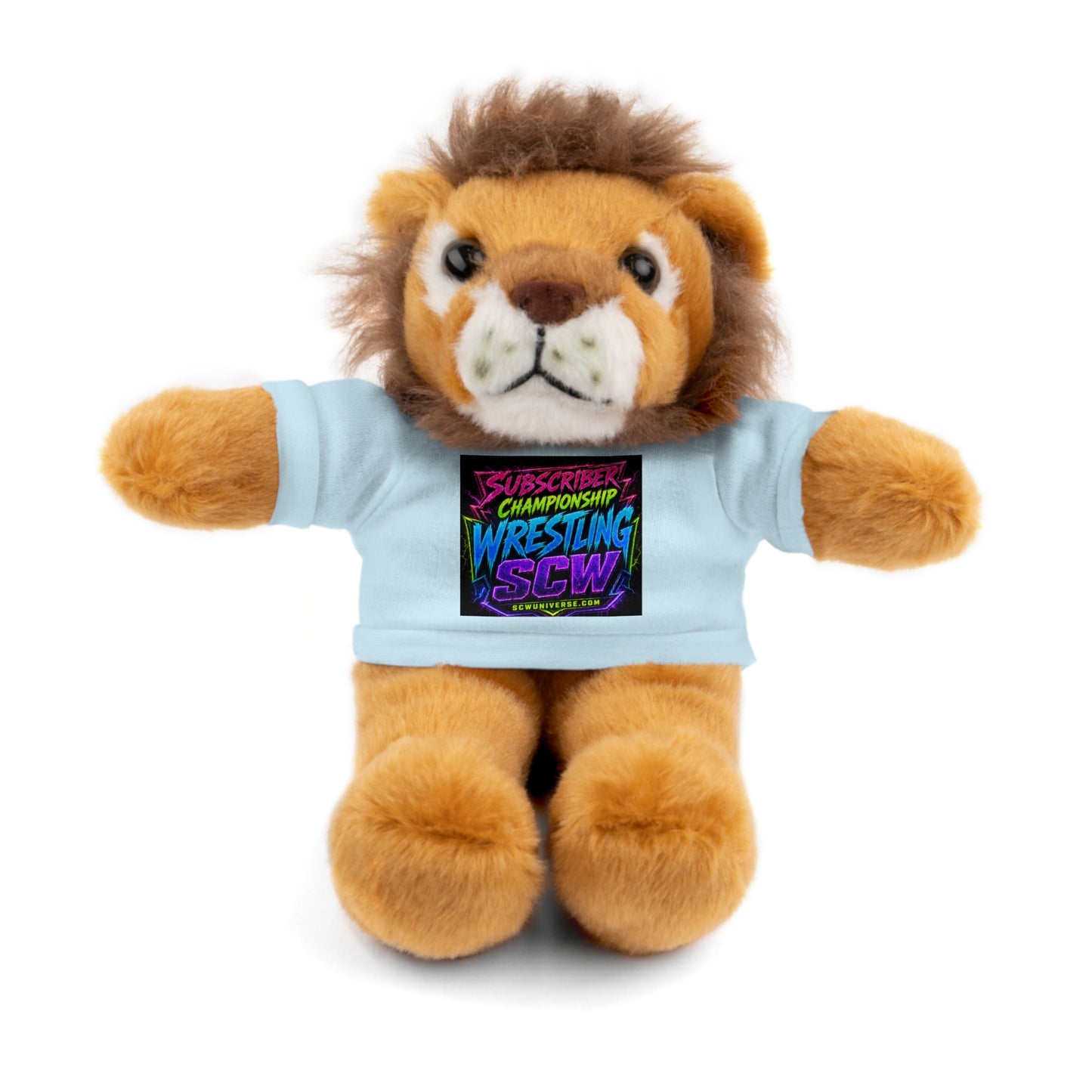 Wrestling Champion Plush Bear with Green Tee — 'Subscriber Championship Wrestling' Graphic