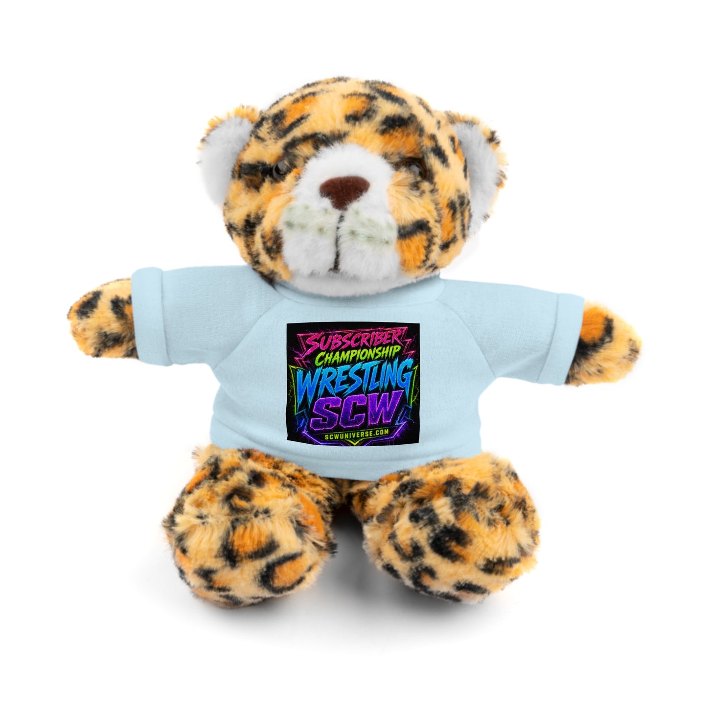 Wrestling Champion Plush Bear with Green Tee — 'Subscriber Championship Wrestling' Graphic