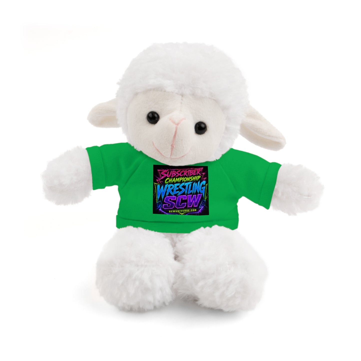 Wrestling Champion Plush Bear with Green Tee — 'Subscriber Championship Wrestling' Graphic
