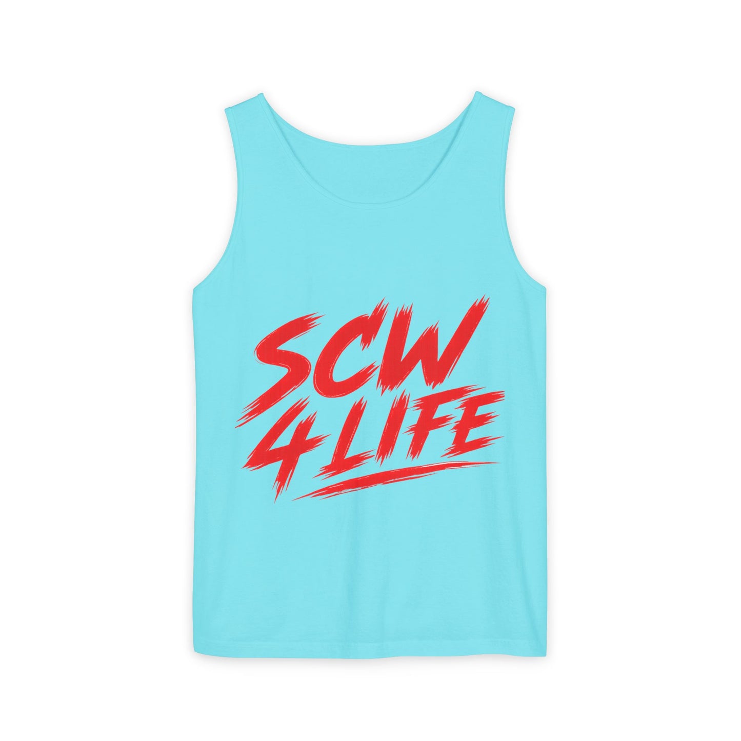 SCW 4 Life Tank Top — Bold Red Brush Script Front & "I’m Fucking Addicted and I Can’t Quit" Back