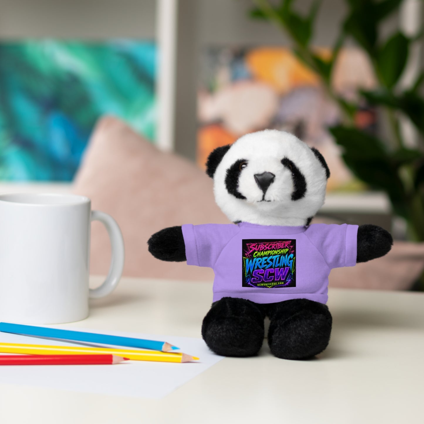 Wrestling Champion Plush Bear with Green Tee — 'Subscriber Championship Wrestling' Graphic