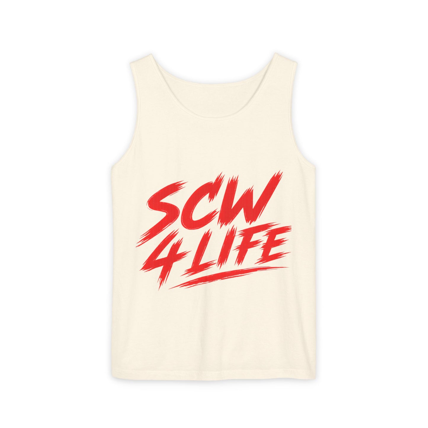 SCW 4 Life Tank Top — Bold Red Brush Script Front & "I’m Fucking Addicted and I Can’t Quit" Back