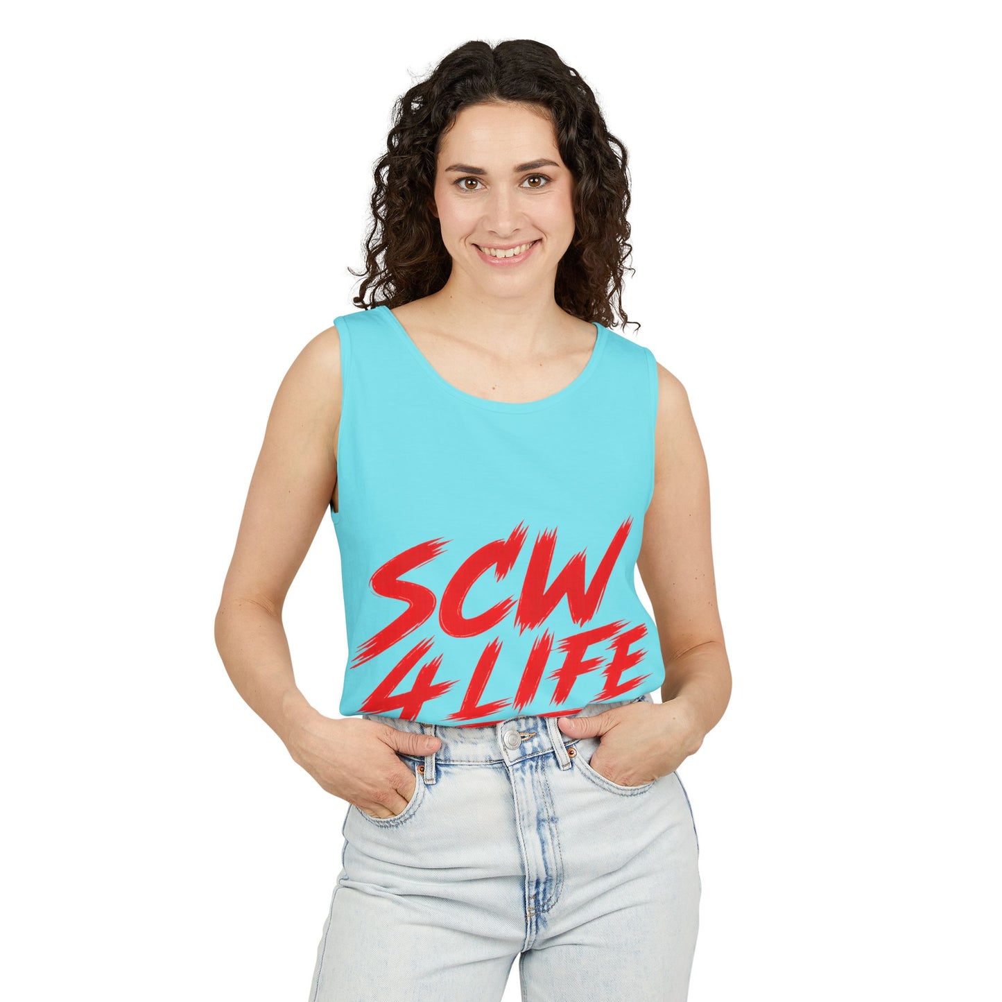 SCW 4 Life Tank Top — Bold Red Brush Script Front & "I’m Fucking Addicted and I Can’t Quit" Back