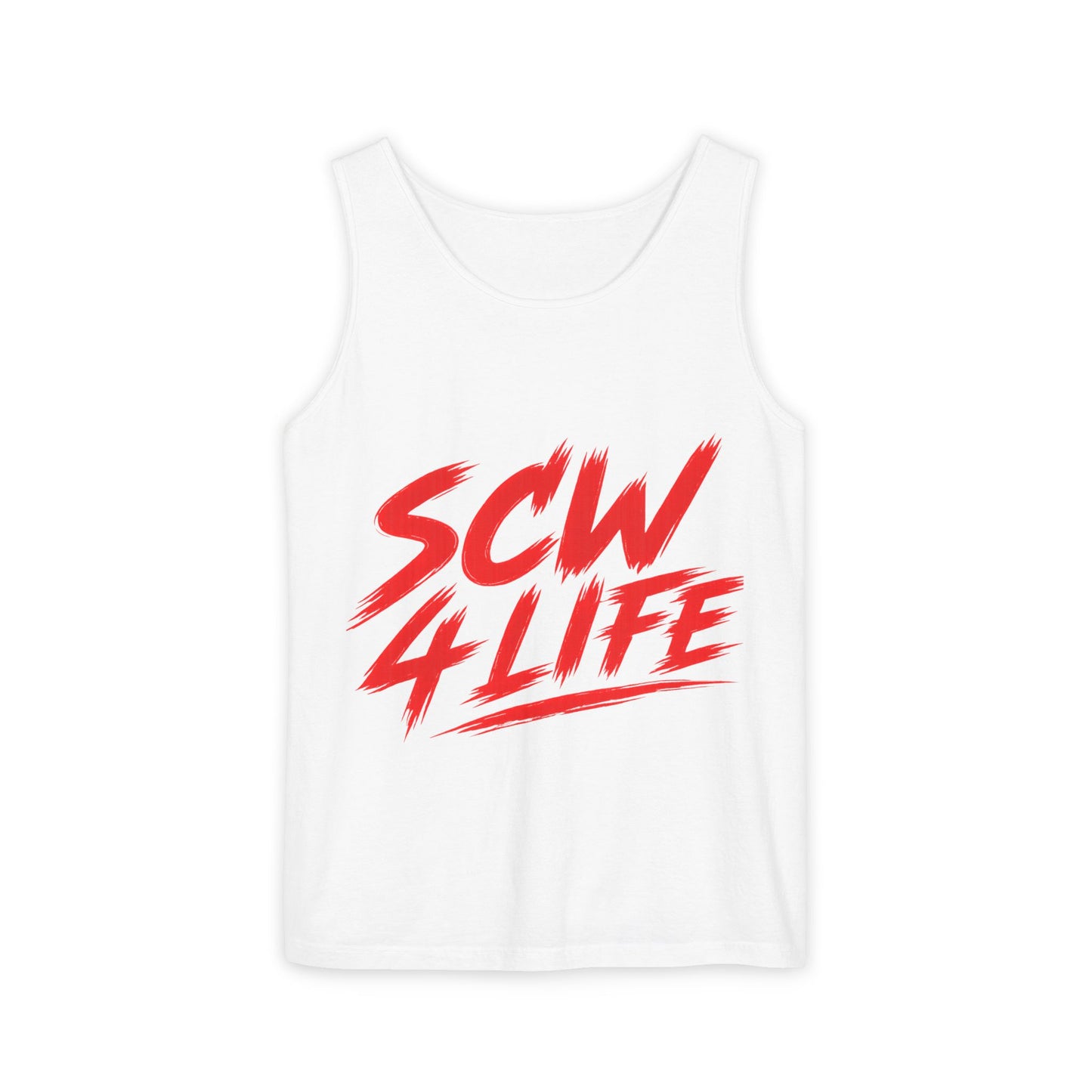 SCW 4 Life Tank Top — Bold Red Brush Script Front & "I’m Fucking Addicted and I Can’t Quit" Back