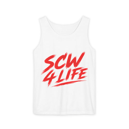 SCW 4 Life Tank Top — Bold Red Brush Script Front & "I’m Fucking Addicted and I Can’t Quit" Back