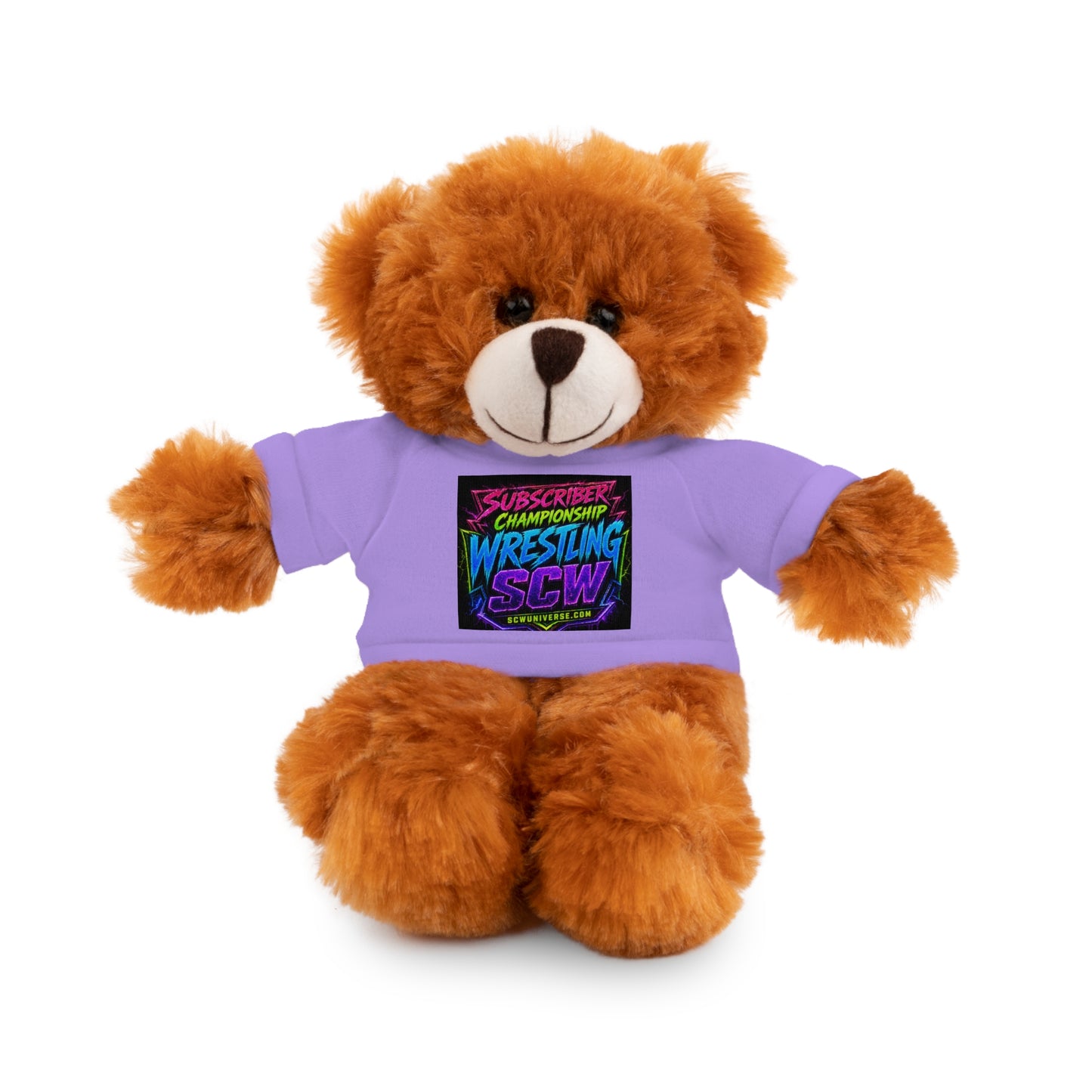Wrestling Champion Plush Bear with Green Tee — 'Subscriber Championship Wrestling' Graphic