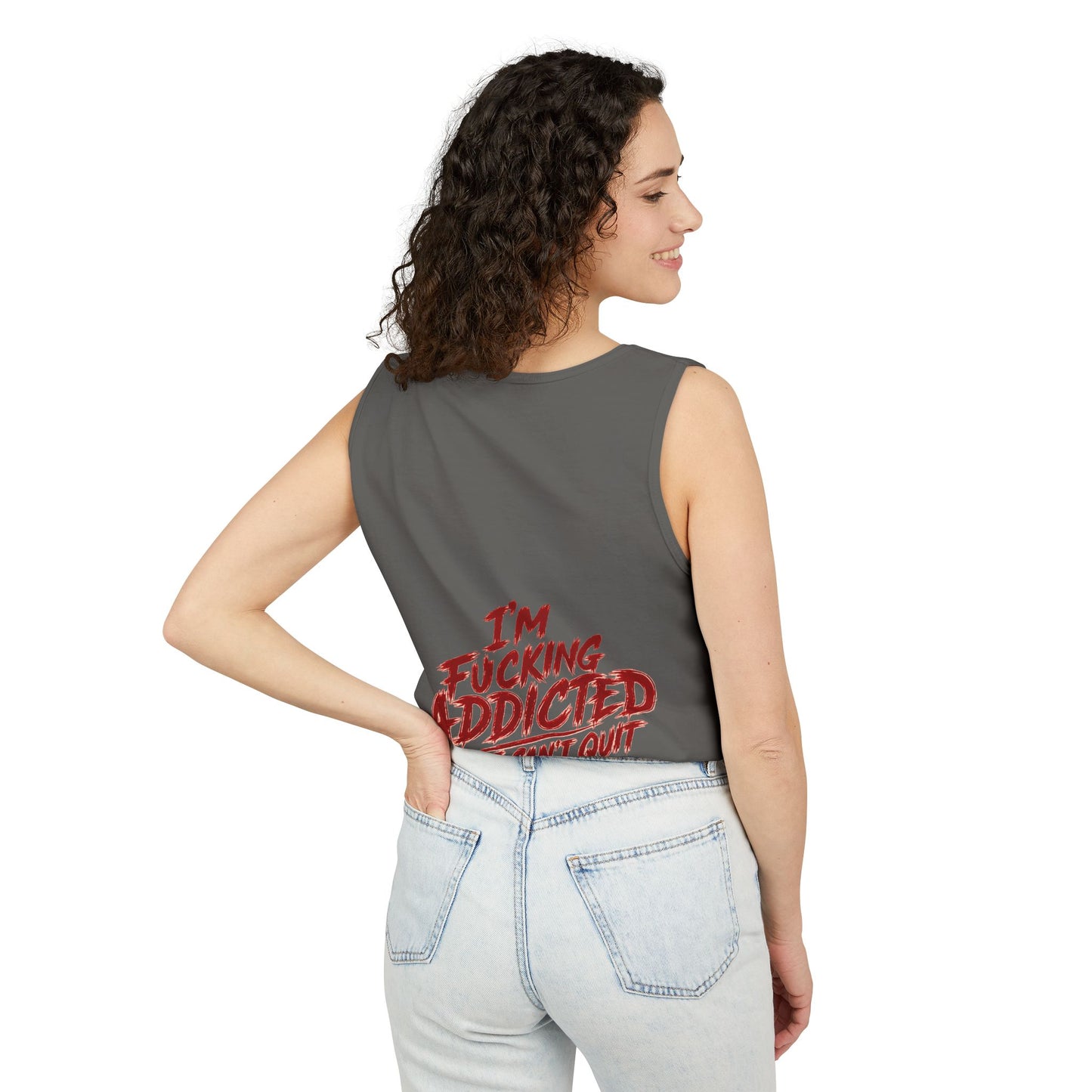 SCW 4 Life Tank Top — Bold Red Brush Script Front & "I’m Fucking Addicted and I Can’t Quit" Back