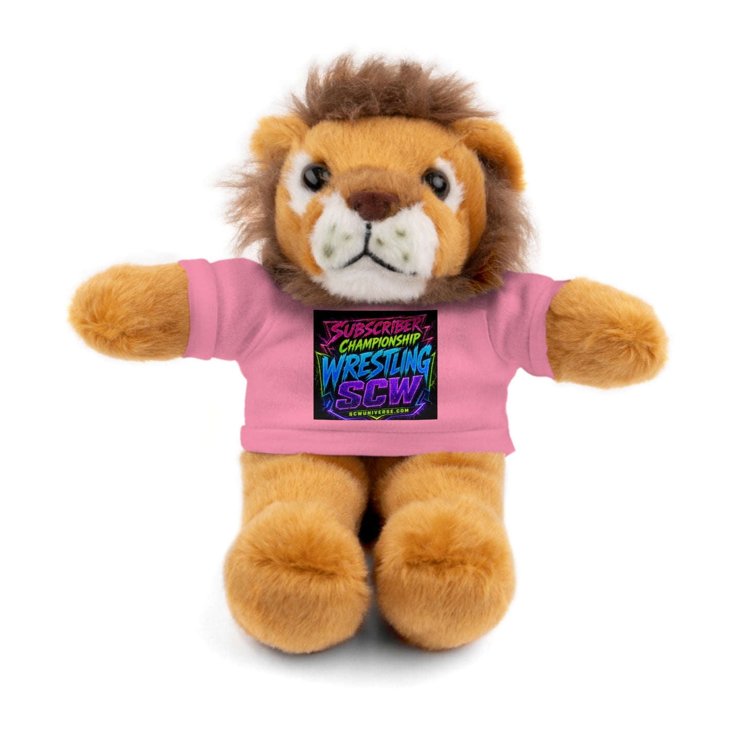 Wrestling Champion Plush Bear with Green Tee — 'Subscriber Championship Wrestling' Graphic