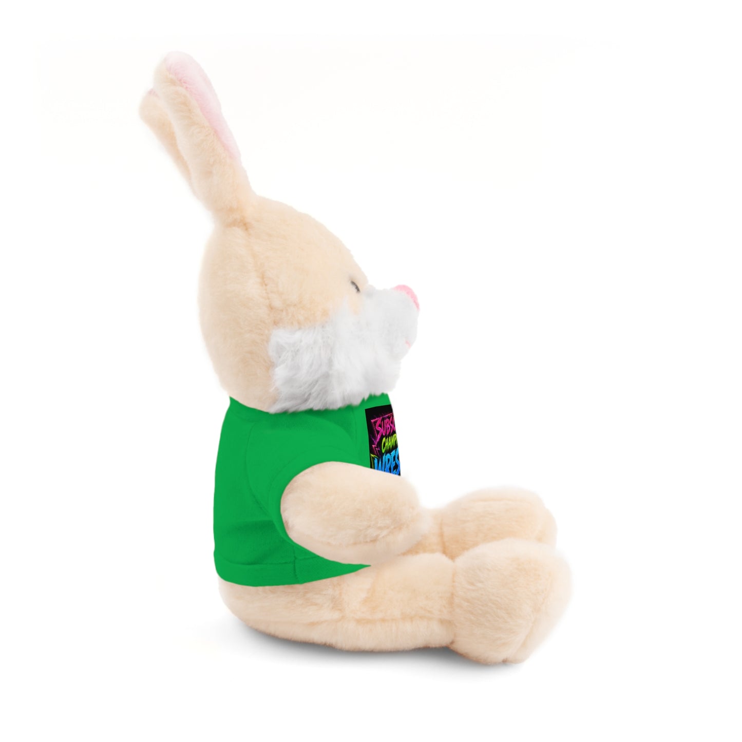 Wrestling Champion Plush Bear with Green Tee — 'Subscriber Championship Wrestling' Graphic