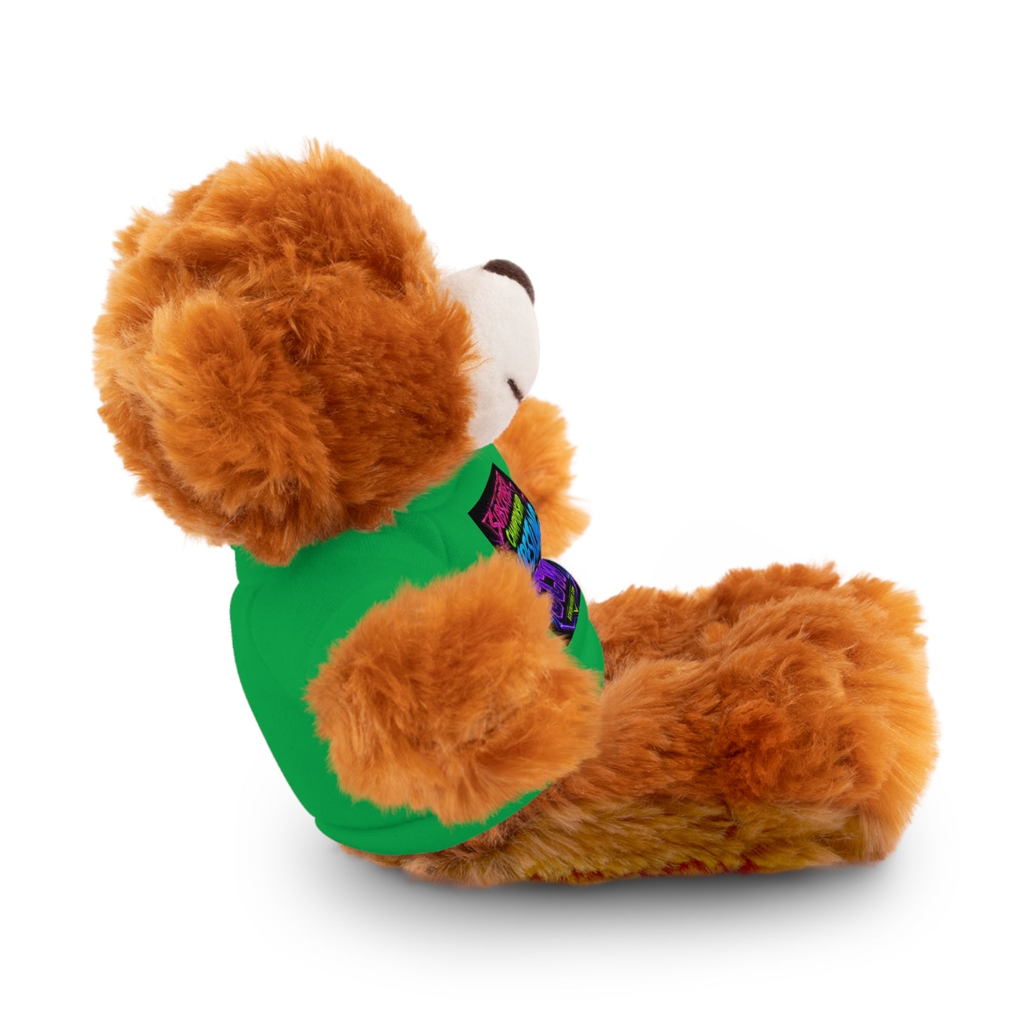 Wrestling Champion Plush Bear with Green Tee — 'Subscriber Championship Wrestling' Graphic