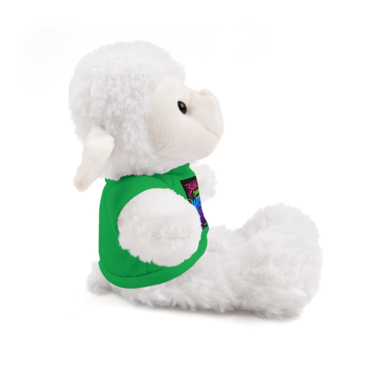 Wrestling Champion Plush Bear with Green Tee — 'Subscriber Championship Wrestling' Graphic
